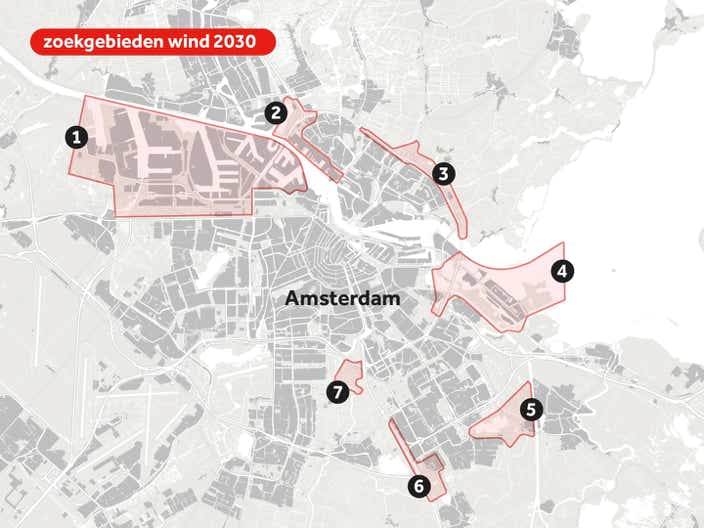 Kaart - Windgebieden Amsterdam